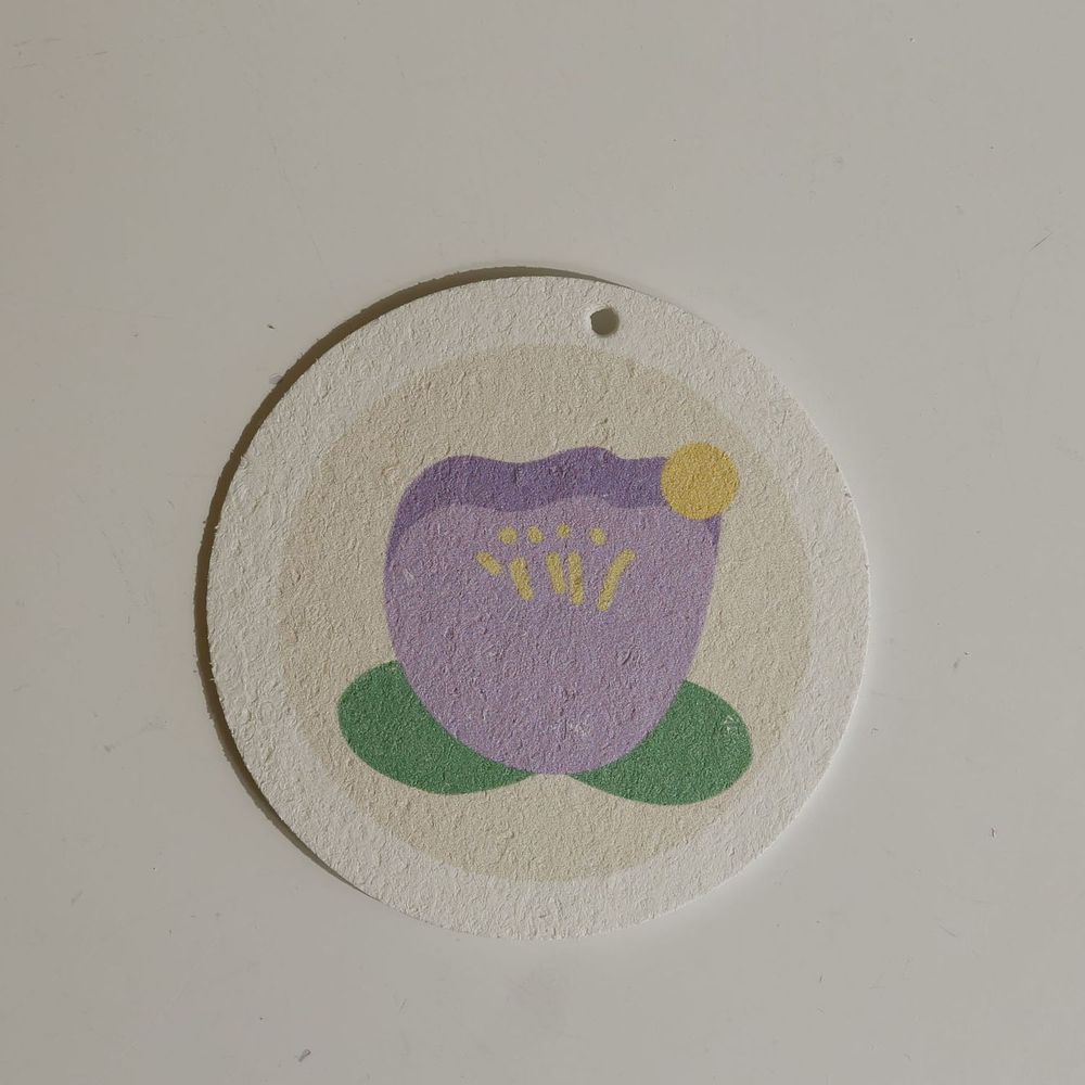 卡通吸水印花壓縮木漿海綿洗碗刷-紫色小花 (9x9cm)