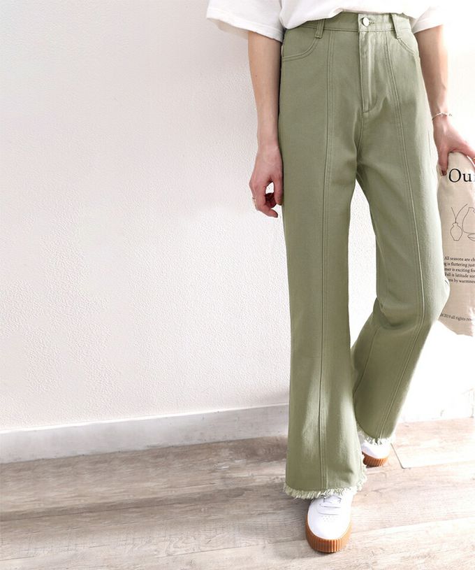 日本 Classical Elf - 顯瘦美腿彈性微喇叭長褲-刷舊黑