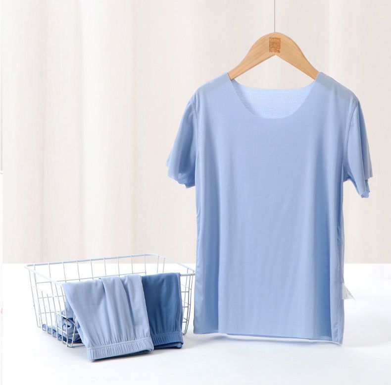 MAMDADKIDS - 素色短袖套裝/家居服-淺藍色