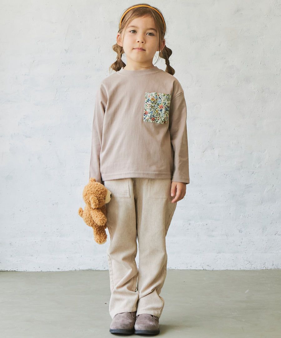 日本 PAIRMANON - 拼接口袋圓領薄長袖上衣-格紋-藍灰