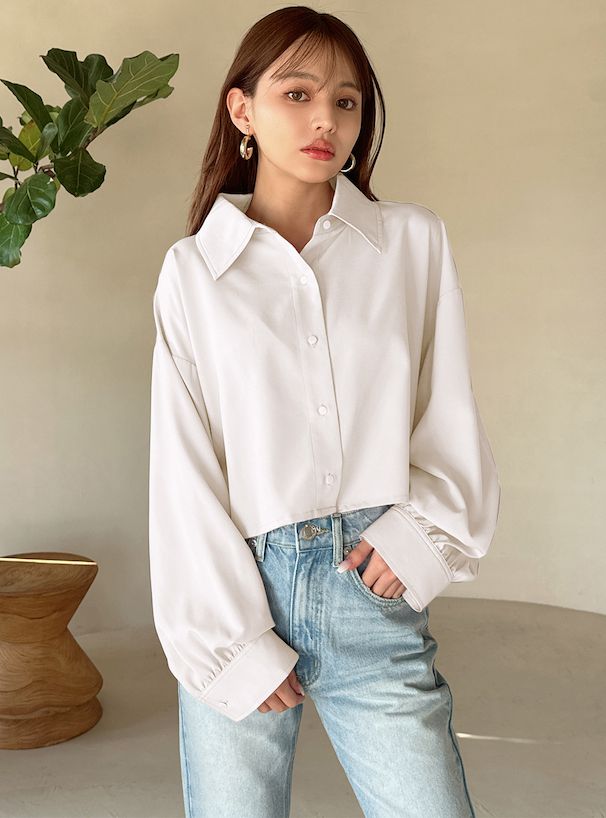 日本 GRL - 後抽繩翻領泡泡長袖襯衫-薰衣草 (F)