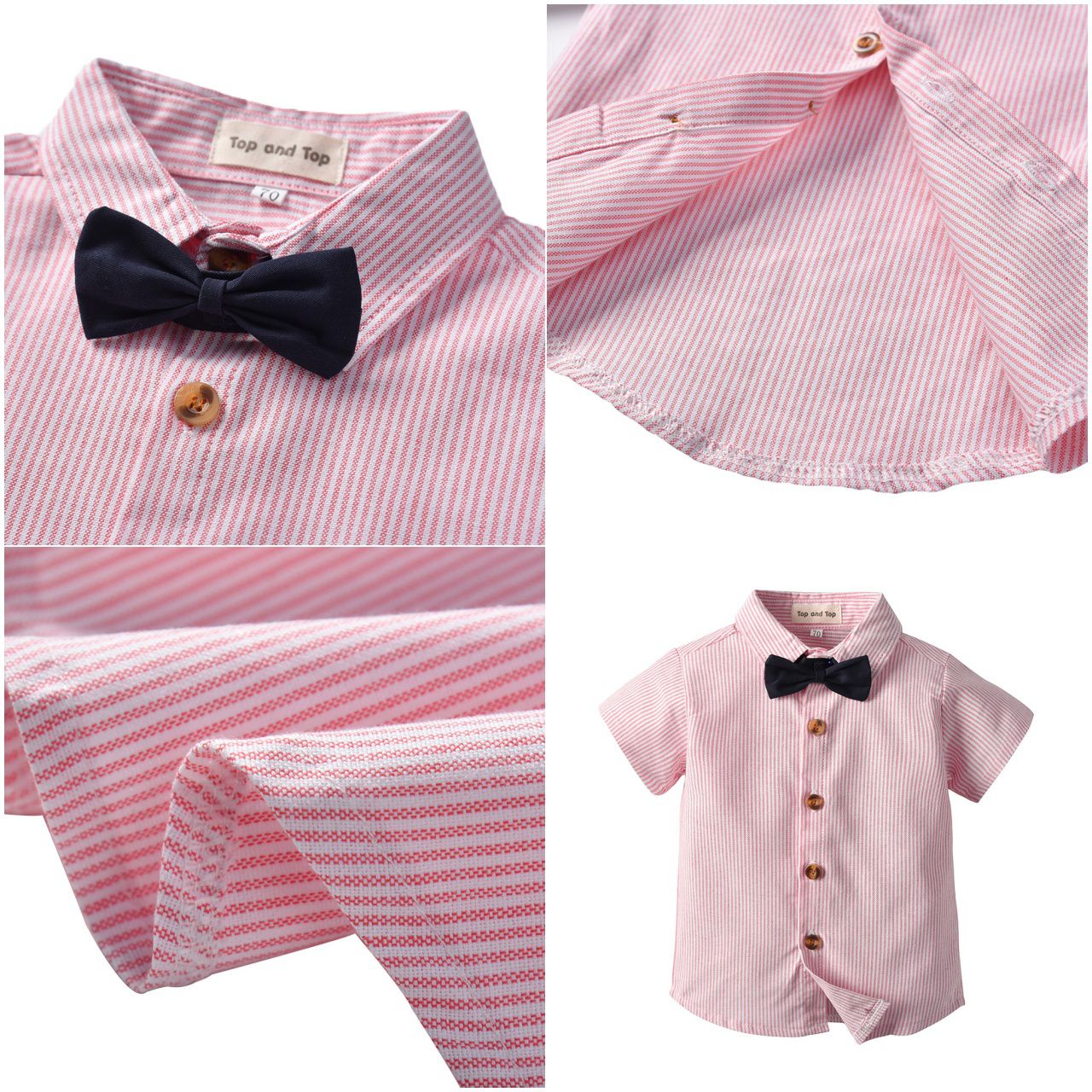 條紋小紳士短袖套裝-淺藍色