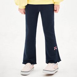韓國 Jelispoon - 鬆緊腰刺繡蝴蝶結點綴小喇叭內搭褲-黑藍