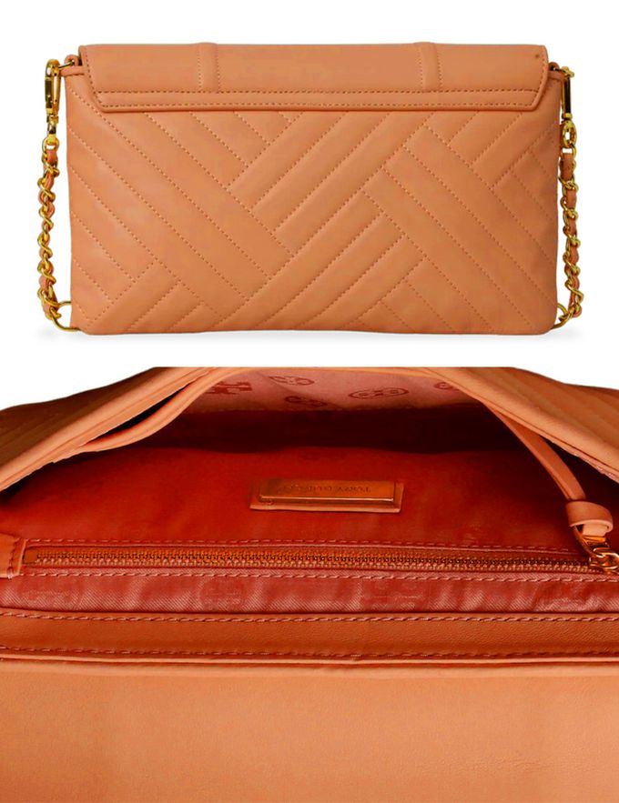 Tory Burch - 質感皮革造型翻蓋鍊包 (駝桔)