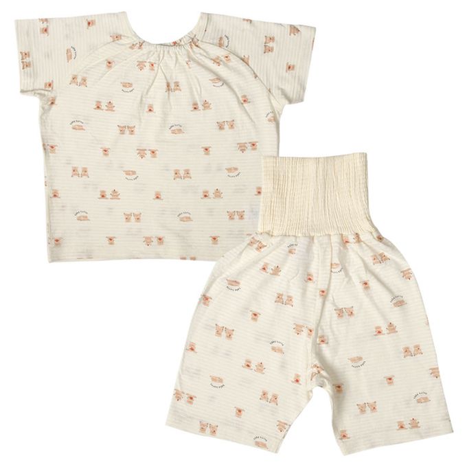 akachan honpo - 穿衣練習 短袖家居服-套頭式 小熊-象牙白色