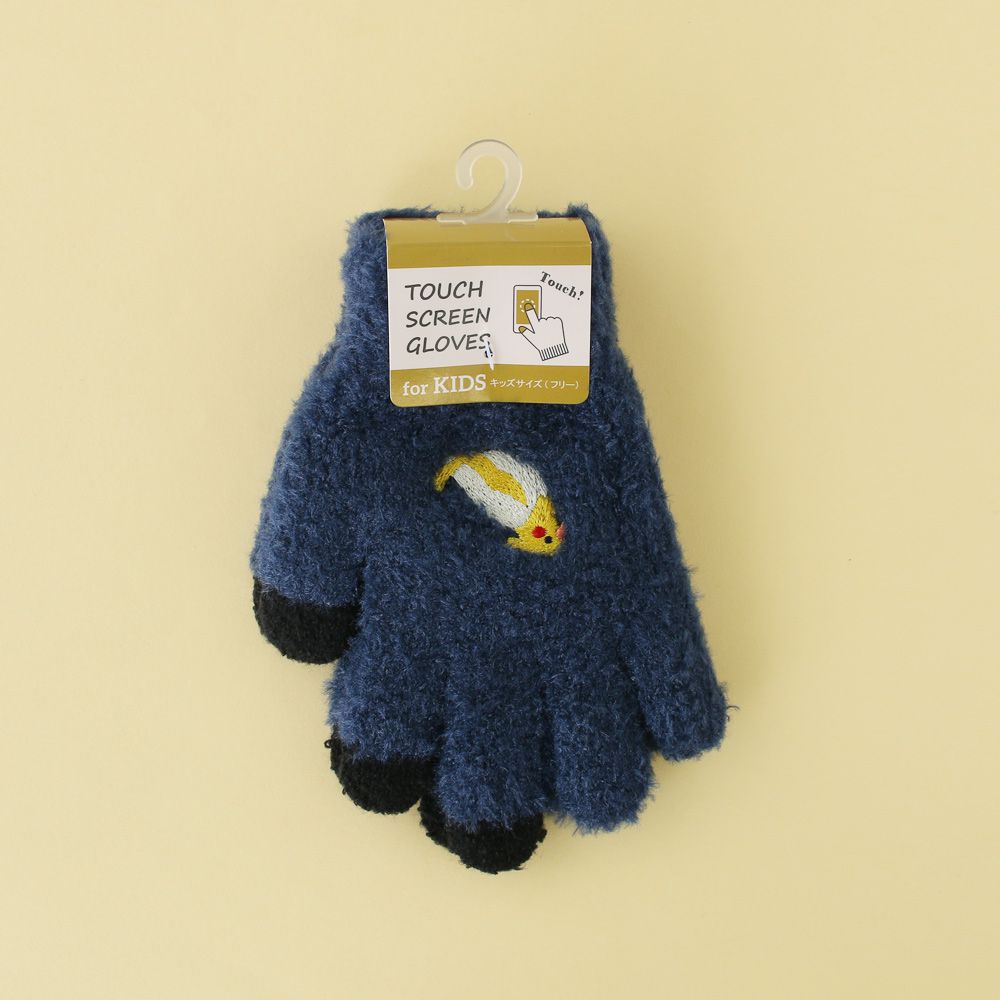 日本 TOMO - 兒童可觸控短絨保暖手套-鸚鵡-深藍