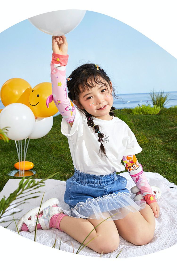 卡通汪汪隊冰絲兒童防曬袖套-卡通人物阿奇+鯨魚-藍色 (9x31.5x7.5cm)