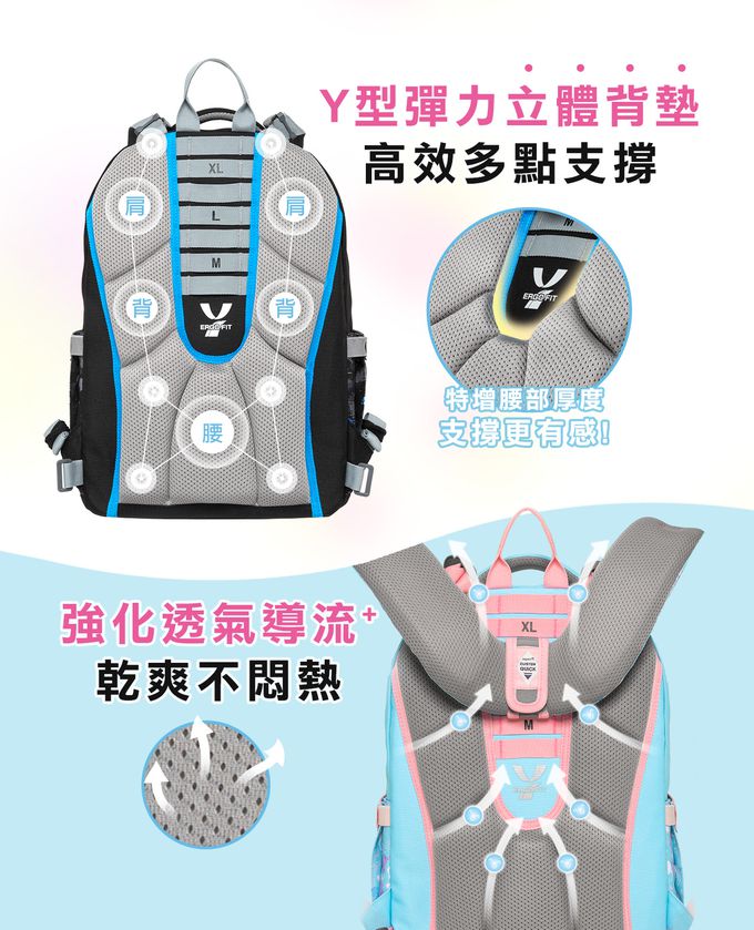 impact 怡寶 - ⒻⒾⓉ調整型護脊書包-異想恐龍(IM00226BK)|身高120cm-160cm適用| 精選好禮兩件組（運動襪、筆袋）