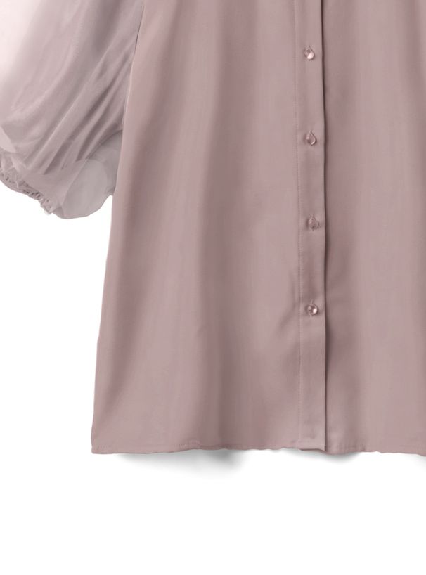 日本 GRL - 微立領薄紗拼接短袖襯衫-煙燻粉 (F)