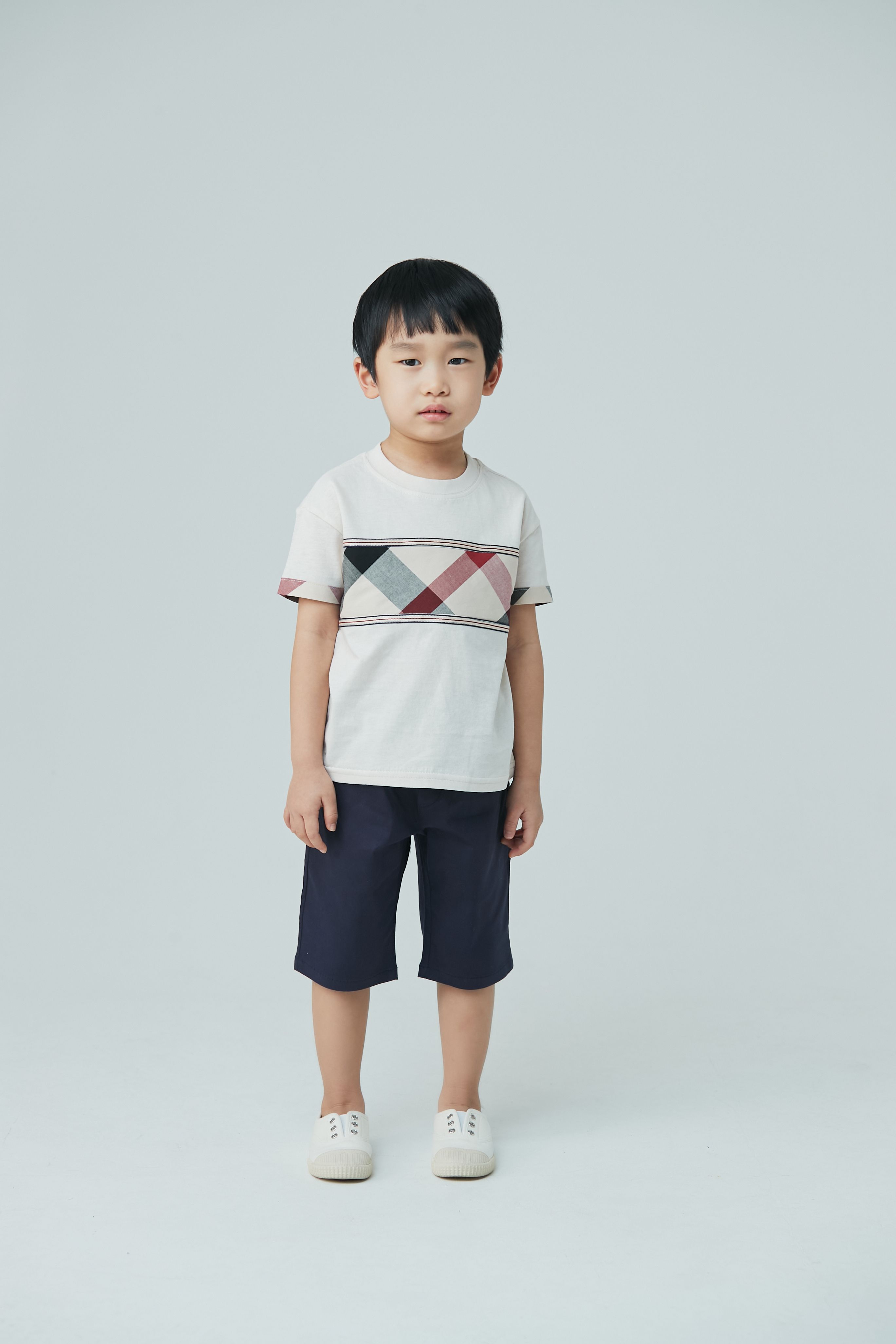 韓國 Coco Bang - 胸前英倫格紋T-白