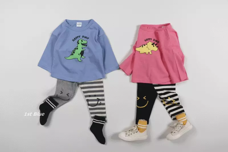 韓國 First Blue - 快樂恐龍T-藍