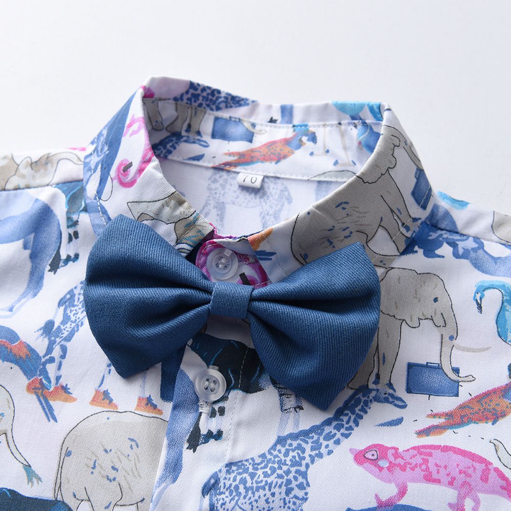 小紳士短袖襯衫套裝-滿版雛菊-綠色