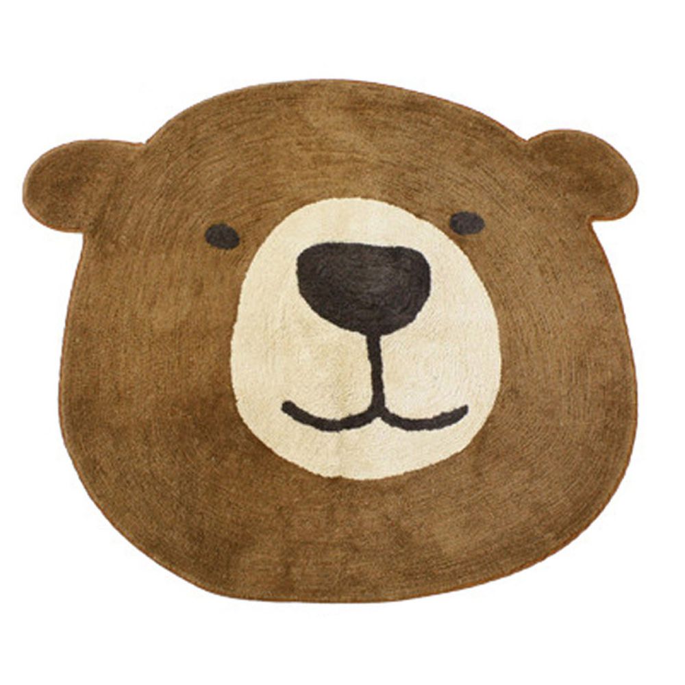日本 TOMO - 可愛動物大頭地墊/腳踏墊-熊熊-咖啡 (約88×100cm)