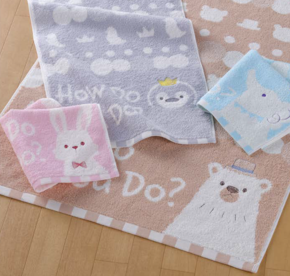 akachan honpo - 有機棉洗臉巾-動物-灰色 (34cm×80cm)