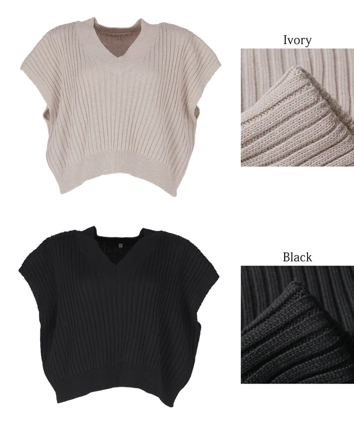 日本 COCA - 百搭彈性短版針織背心-黑