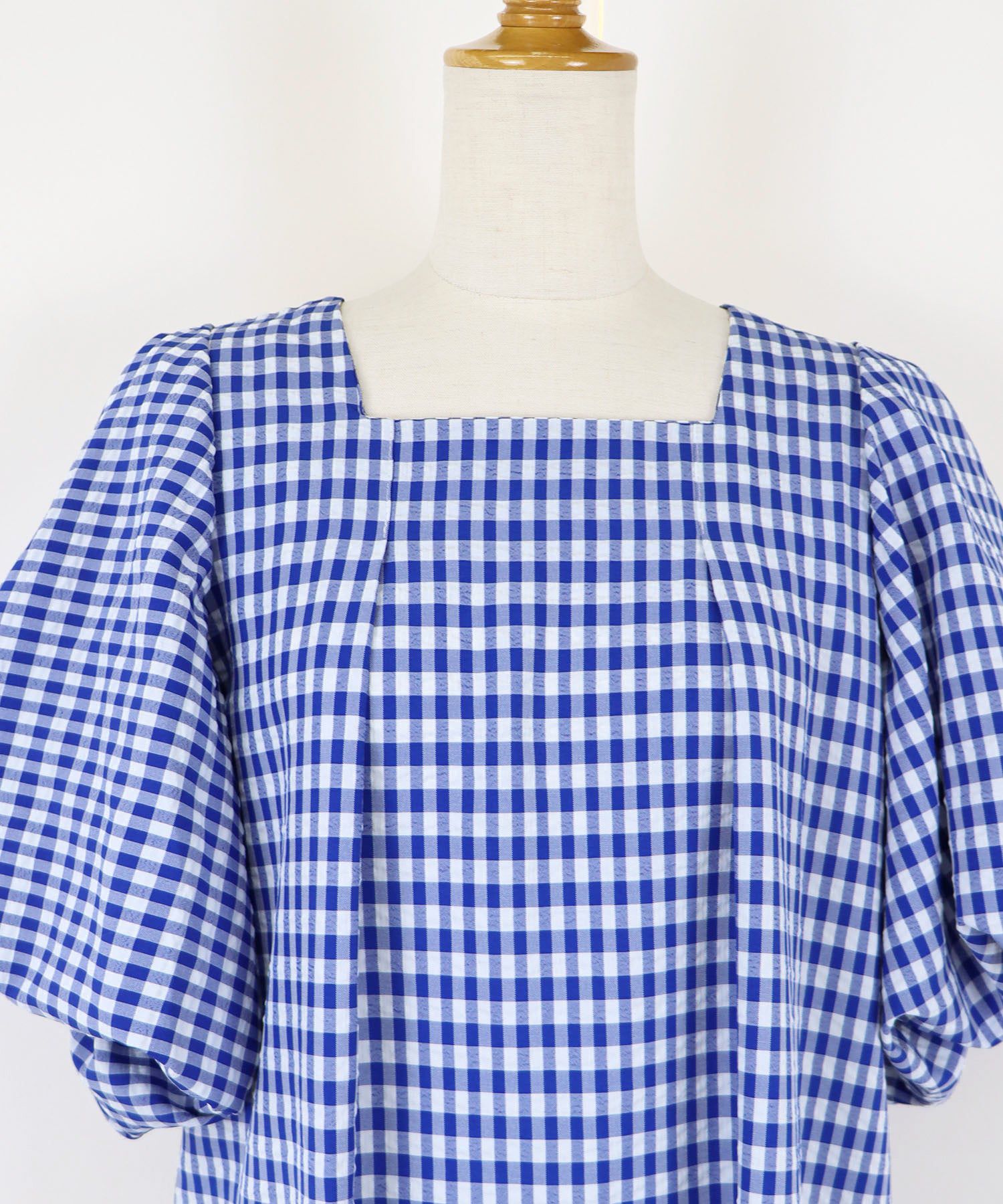 日本 BLUE EAST - 文藝方領大泡泡袖洋裝-格紋-黑