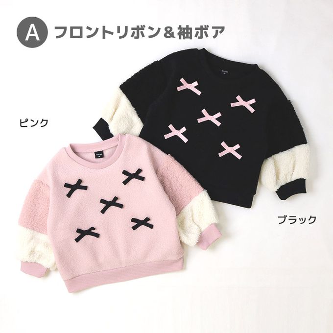 日本 ZOOLAND - 可愛印花裏起毛上衣-絨毛蝴蝶結-淺紫