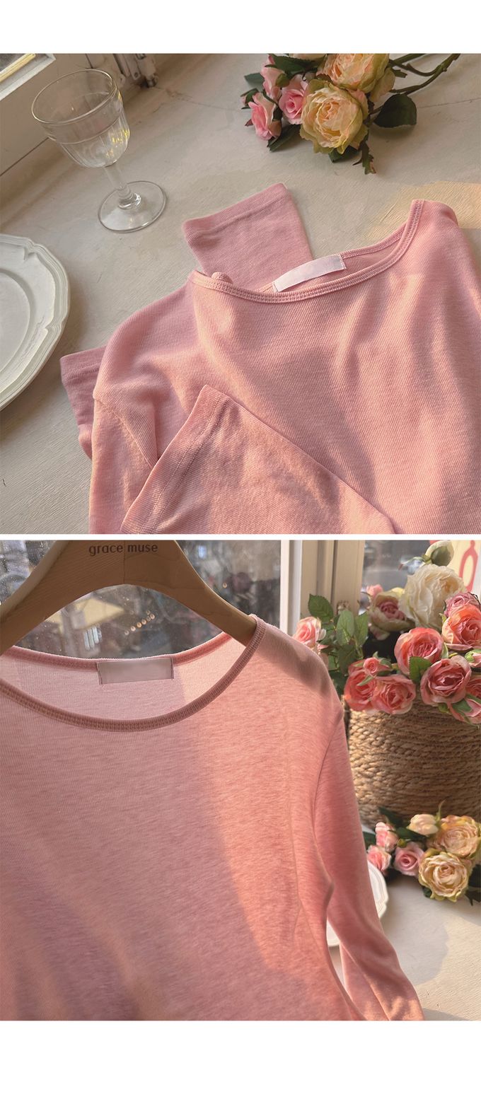 韓國女裝代購 - 搭配必備！極簡薄透長袖上衣-粉 (FREE)