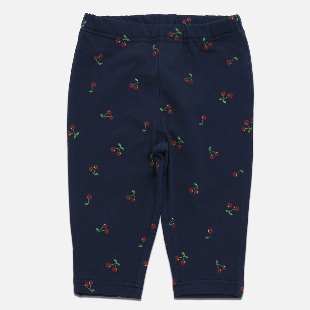 百搭印花彈力七分褲-櫻桃-深藍