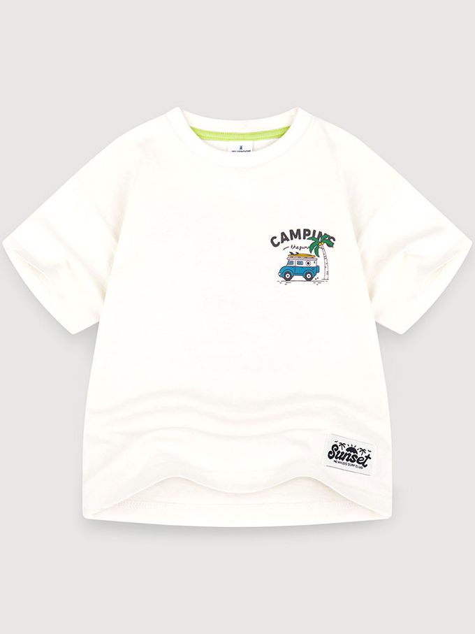 韓國 Jelispoon - 露營車車印短袖上衣-象牙白