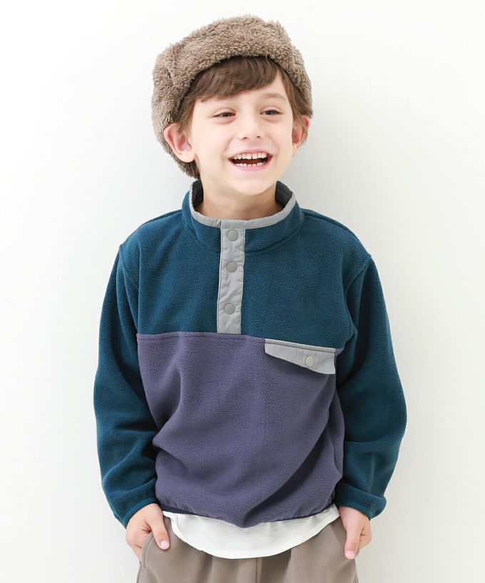 日本 devirock - 搖粒絨配色保暖休閒長袖上衣-米