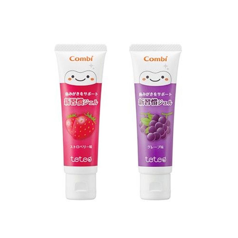 日本 Combi - teteo 幼童含氟牙膏-草莓*1+葡萄*1 (6顆牙(約9個月)以上適用)