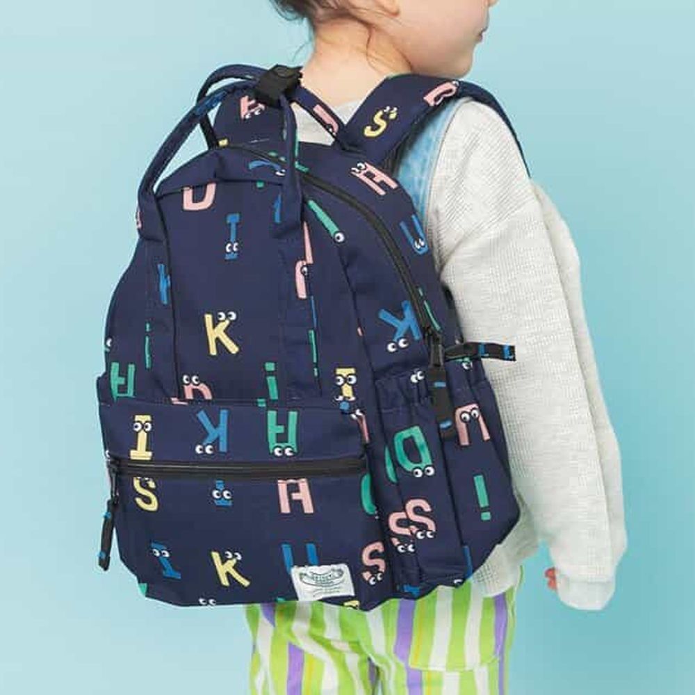 [可機洗]輕便大開口出遊背包-童趣英文字母-海軍藍