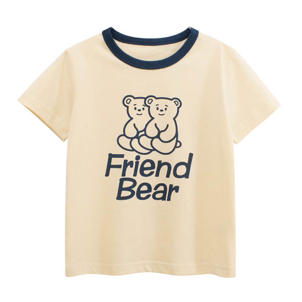 純棉短袖上衣-朋友熊熊-米杏