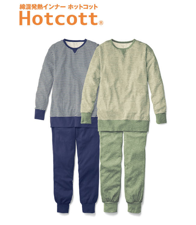 日本千趣會 - 100%純棉 (爸爸)發熱家居服/睡衣(背部加厚)-條紋-綠