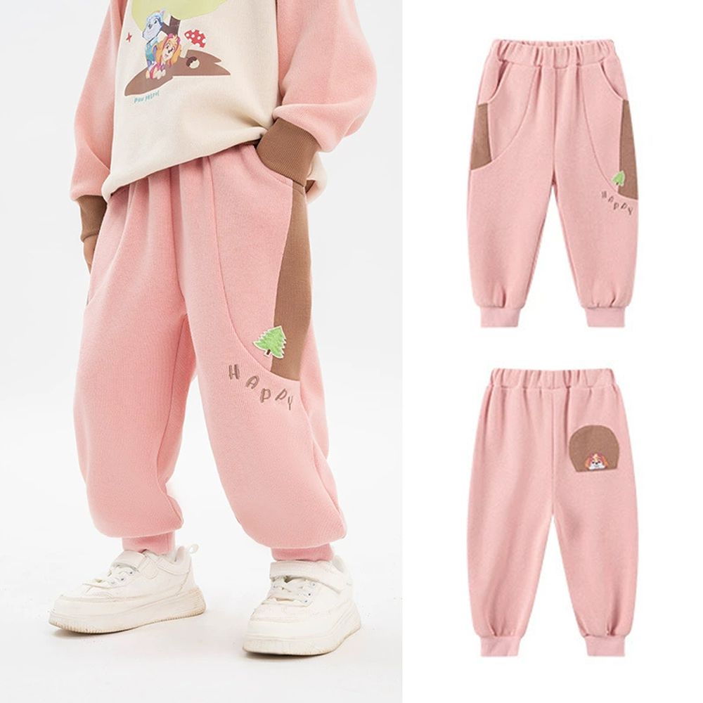 卡通汪汪隊彈性運動束口長褲-卡通人物天天-粉色