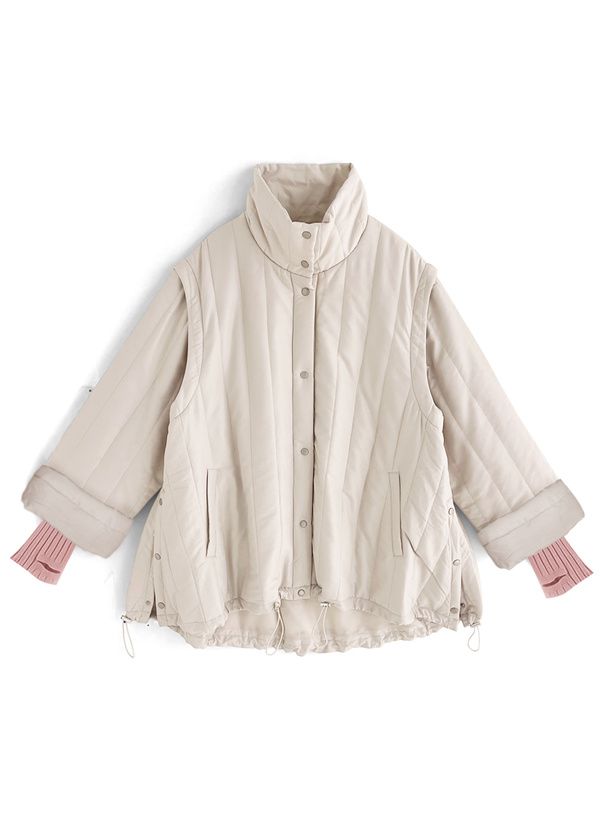 日本 GRL - 袖可拆時尚抽繩羽絨外套(背心二穿)-米白 (F)