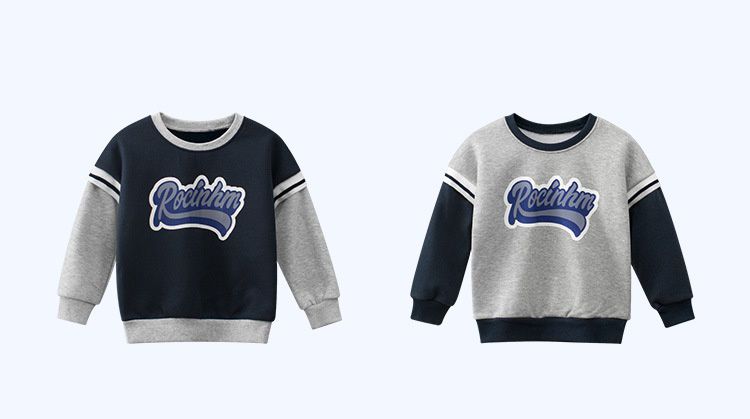 加絨棉混紡長袖大學T-Rocinhm-深藍色