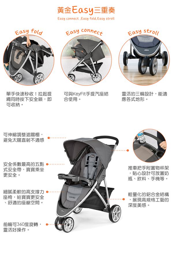 義大利 chicco - Viaro運動版三輪推車+KeyFit 手提汽座組-星際藍