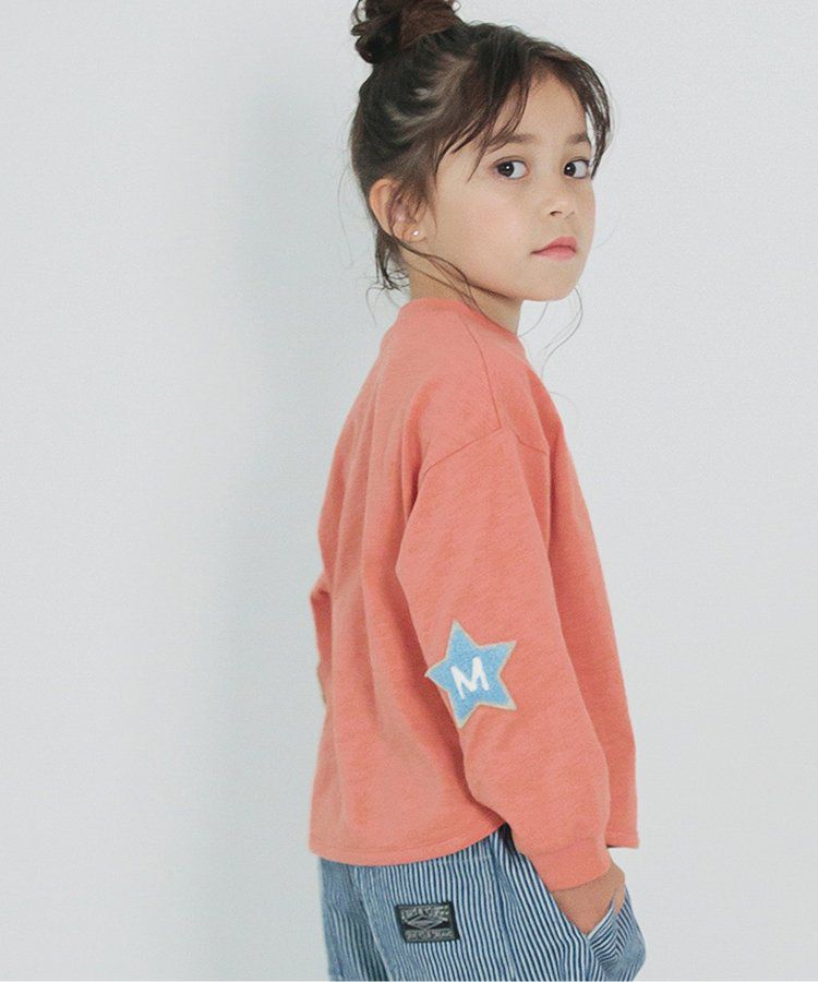 日本 BREEZE - 時髦星星刺繡長袖上衣-粉橘