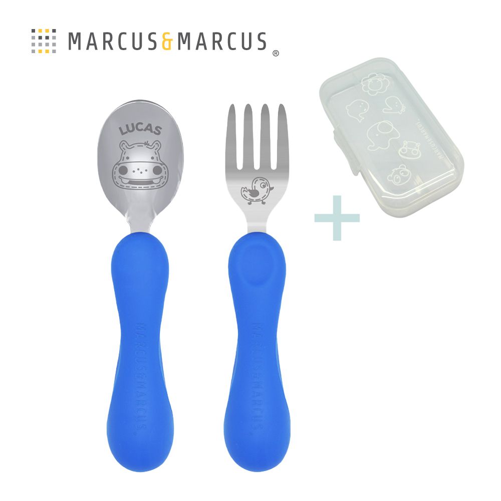 兒童防滑易握學習叉匙組含盒-河馬