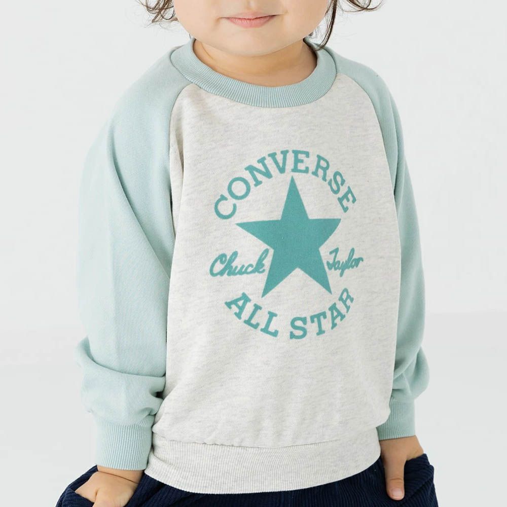 CONVERSE聯名 縮口印花長袖上衣-星星-杏X薄荷綠