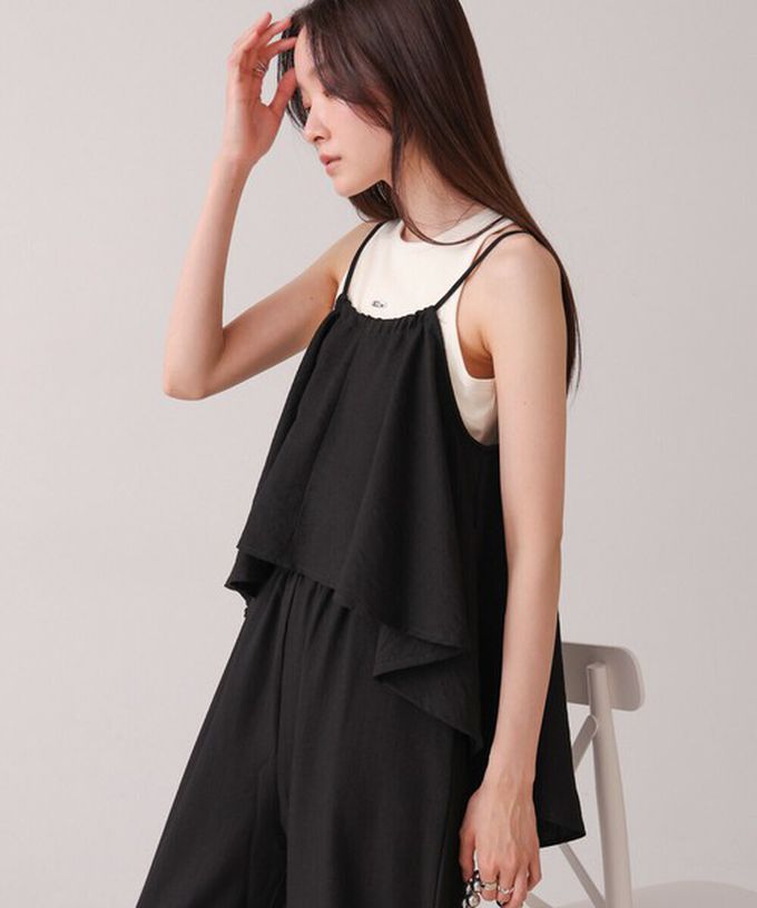 日本 Bab - 簡潔舒適混棉細肩帶長褲套裝-條紋-卡其杏 (M)