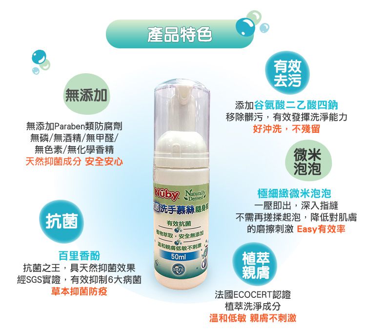 Nuby - 抗菌洗手慕絲-隨身瓶-50ml