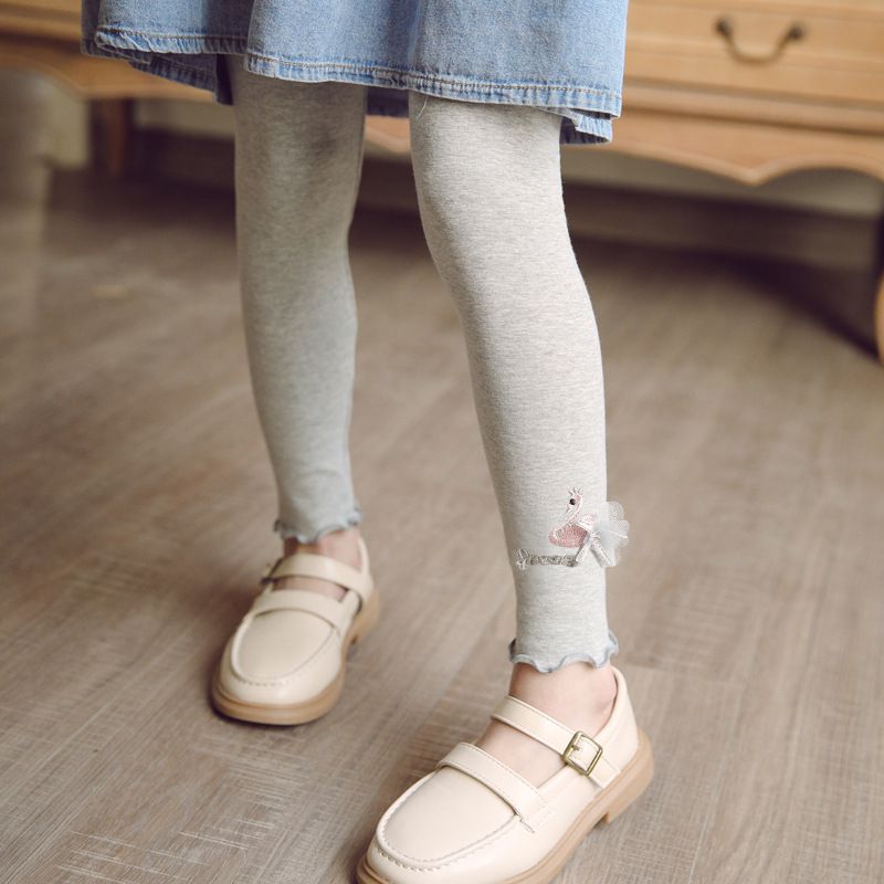 FANMOU - 內搭褲-蕾絲天鵝-灰色