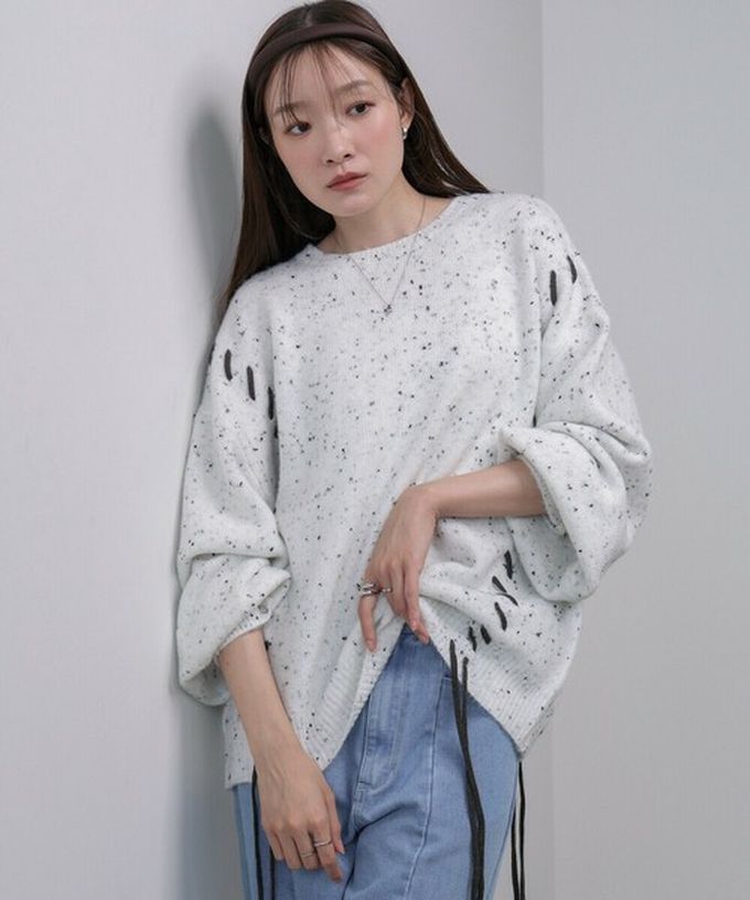 日本 Bab - 可可碎片感率性縫線針織上衣-卡其