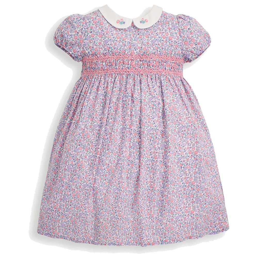 英國 JoJo Maman BeBe - 超優質嬰幼兒/兒童100％純棉短袖洋裝-紫色碎花