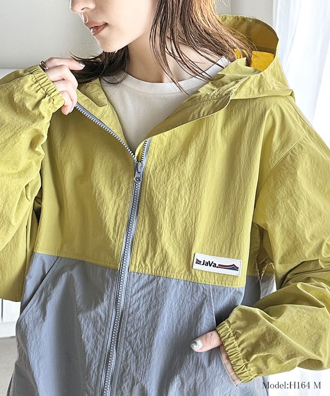 日本 Classical Elf - Java 撞色抽繩防風尼龍外套-象牙白x灰