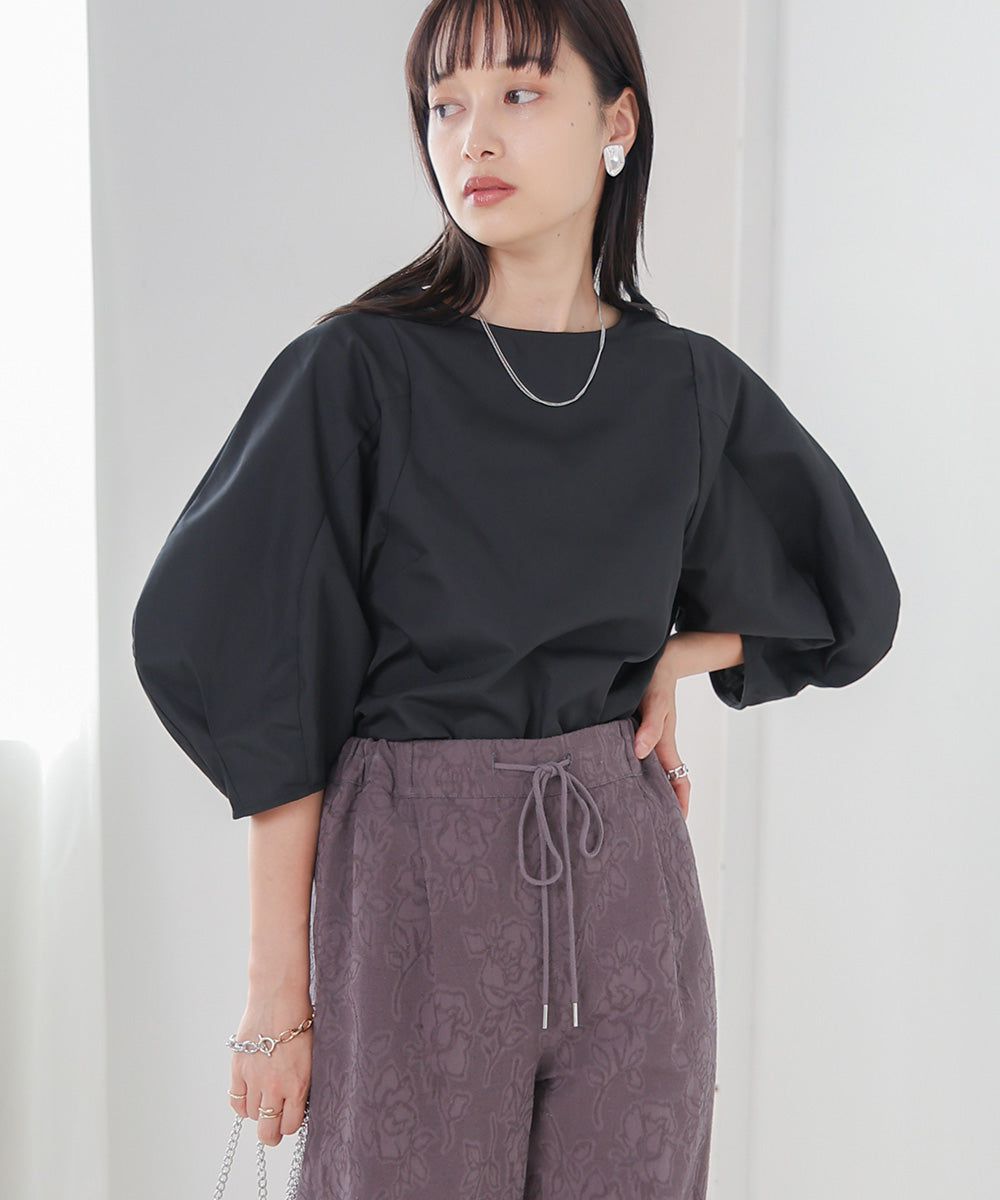 日本 Bab - 圓領百搭氣球袖上衣-淺綠