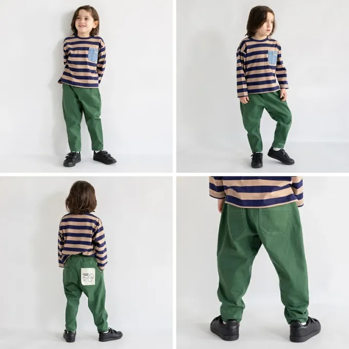 日本 BRANSHES - 大好評彈性百搭錐形長褲-素色-草綠