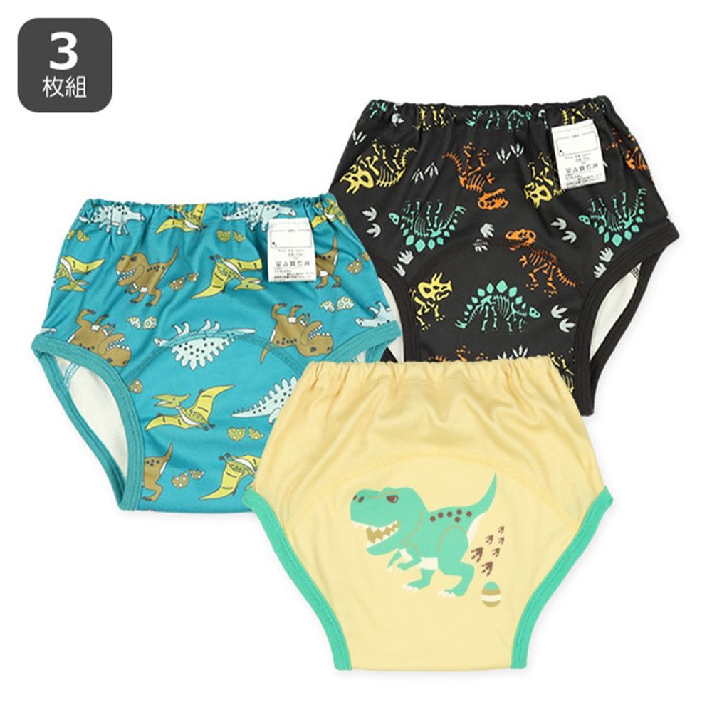 三層密縫式學習褲(3件組)-暴龍-黃綠黑
