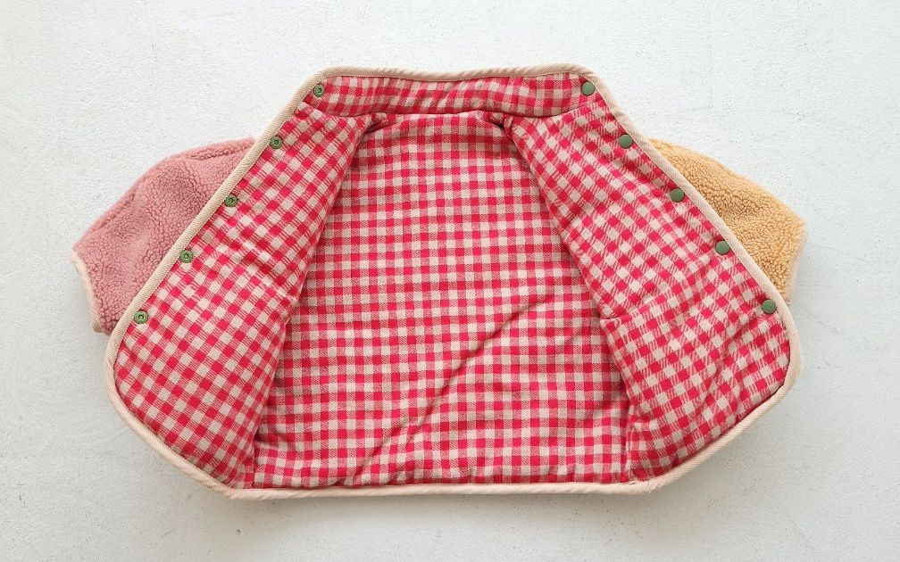 韓國 Mimico - 雙面可穿搖粒絨外套-黃／紅格子