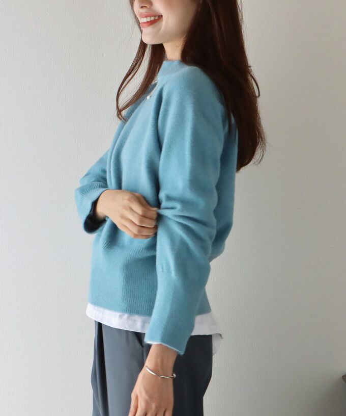 日本 BLUE EAST - 優雅立領針織上衣-草綠