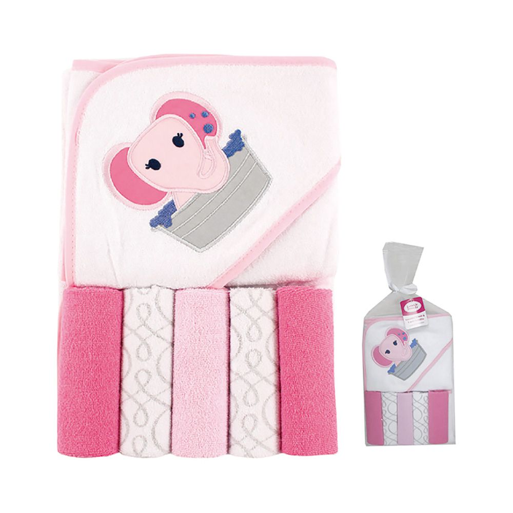 美國 Luvable Friends - 甜蜜寶貝嬰幼兒毛圈包被+5入組方巾-洗澡大象