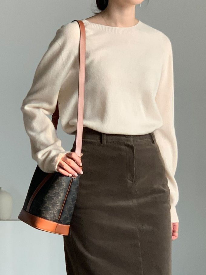 韓國女裝連線 - 薄燈芯絨直筒後開衩中長裙-摩卡咖