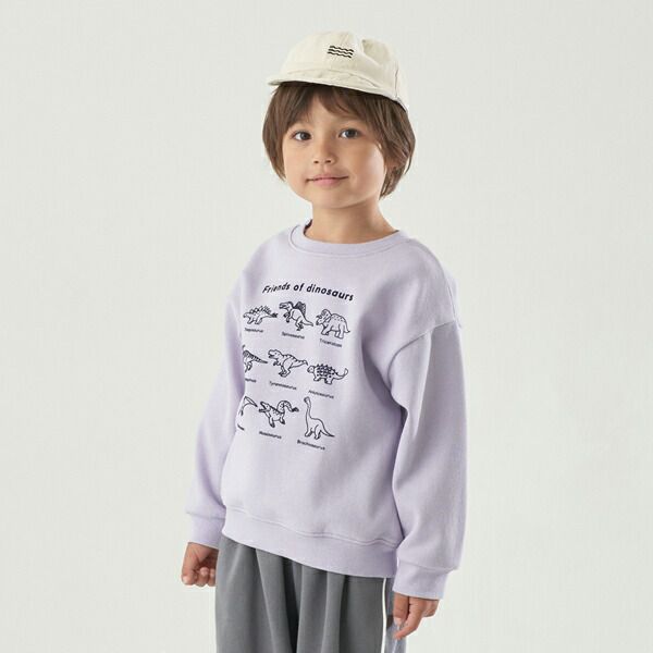 日本 b-ROOM - 裏起毛男孩印花長袖大學T-恐龍-淺紫